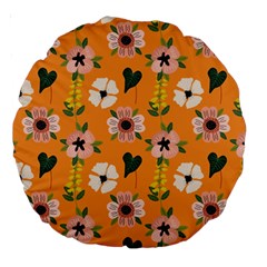 Flower Orange Pattern Floral Large 18  Premium Round Cushions by Dutashop