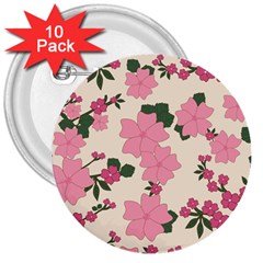 Floral Vintage Flowers 3  Buttons (10 Pack)  by Dutashop