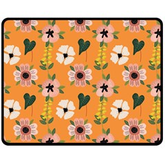 Flower Orange Pattern Floral Two Sides Fleece Blanket (medium) by Dutashop