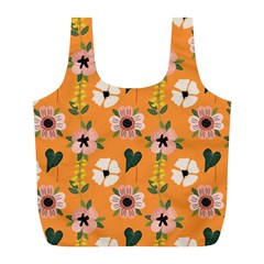 Flower Orange Pattern Floral Full Print Recycle Bag (l) by Dutashop