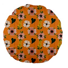 Flower Orange Pattern Floral Large 18  Premium Flano Round Cushions by Dutashop