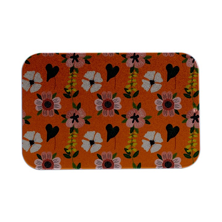 Flower Orange Pattern Floral Open Lid Metal Box (Silver)  