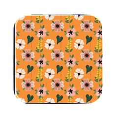 Flower Orange Pattern Floral Square Metal Box (black)