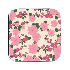 Floral Vintage Flowers Square Metal Box (black)