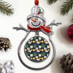 Flower Grey Pattern Floral Metal Snowman Ornament