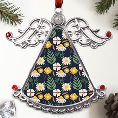 Flower Grey Pattern Floral Metal Angel With Crystal Ornament