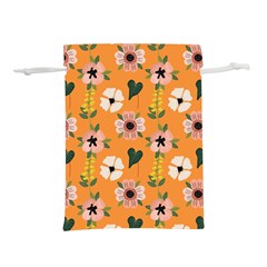 Flower Orange Pattern Floral Lightweight Drawstring Pouch (l)