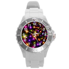 Star Colorful Christmas Abstract Round Plastic Sport Watch (l)