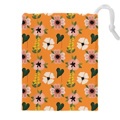 Flower Orange Pattern Floral Drawstring Pouch (5xl)