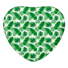 Tropical Leaf Pattern Heart Glass Fridge Magnet (4 Pack) by Dutashop