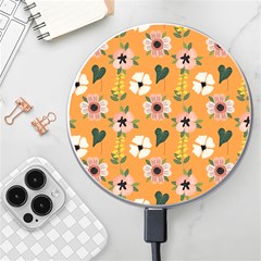 Flower Orange Pattern Floral Wireless Fast Charger(white) by Dutashop