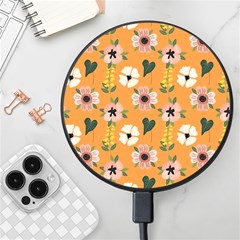 Flower Orange Pattern Floral Wireless Fast Charger(black) by Dutashop