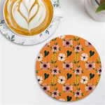 Flower Orange Pattern Floral UV Print Round Tile Coaster Front