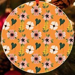 Flower Orange Pattern Floral UV Print Acrylic Ornament Round Front