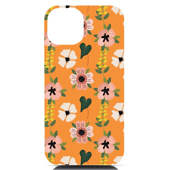 Flower Orange Pattern Floral iPhone 14 Black UV Print Case