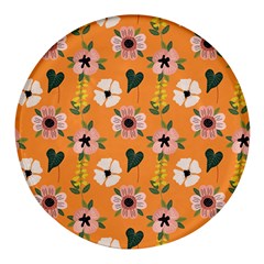 Flower Orange Pattern Floral Round Glass Fridge Magnet (4 Pack) by Dutashop