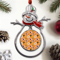 Flower Orange Pattern Floral Metal Snowman Ornament