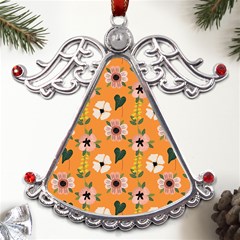 Flower Orange Pattern Floral Metal Angel With Crystal Ornament by Dutashop