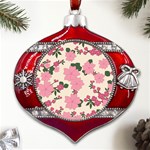 Floral Vintage Flowers Metal Snowflake And Bell Red Ornament Front