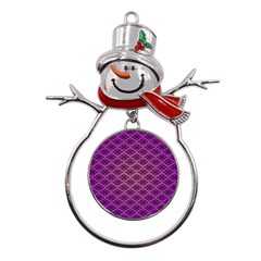 Pattern Texture Geometric Patterns Purple Metal Snowman Ornament by Dutashop