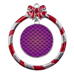 Pattern Texture Geometric Patterns Purple Metal Red Ribbon Round Ornament by Dutashop