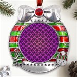 Pattern Texture Geometric Patterns Purple Metal X Mas Ribbon With Red Crystal Round Ornament Front