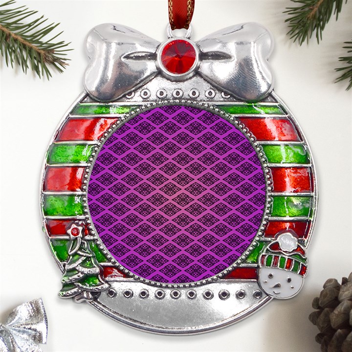 Pattern Texture Geometric Patterns Purple Metal X Mas Ribbon With Red Crystal Round Ornament