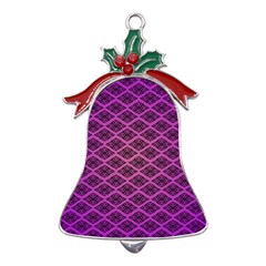 Pattern Texture Geometric Patterns Purple Metal Holly Leaf Bell Ornament by Dutashop