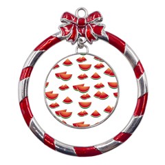 Summer Watermelon Pattern Metal Red Ribbon Round Ornament