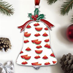 Summer Watermelon Pattern Metal Holly Leaf Bell Ornament