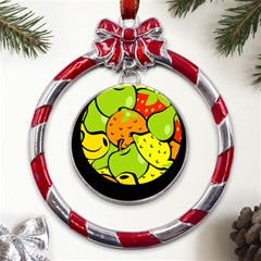 Fruit Food Wallpaper Metal Red Ribbon Round Ornament