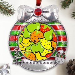 Fruit Food Wallpaper Metal X mas Ribbon With Red Crystal Round Ornament