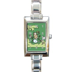 Ostrich Jungle Monkey Plants Rectangle Italian Charm Watch by Bajindul