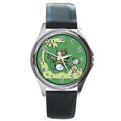 Ostrich Jungle Monkey Plants Round Metal Watch by Bajindul