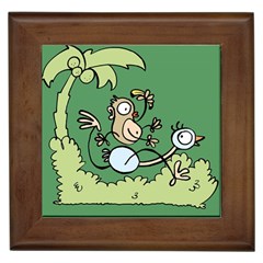 Ostrich Jungle Monkey Plants Framed Tile by Bajindul