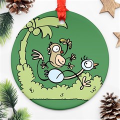 Ostrich Jungle Monkey Plants Ornament (round) by Bajindul