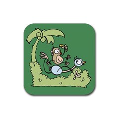 Ostrich Jungle Monkey Plants Rubber Coaster (square) by Bajindul