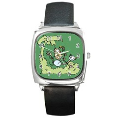 Ostrich Jungle Monkey Plants Square Metal Watch by Bajindul