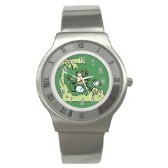 Ostrich Jungle Monkey Plants Stainless Steel Watch by Bajindul