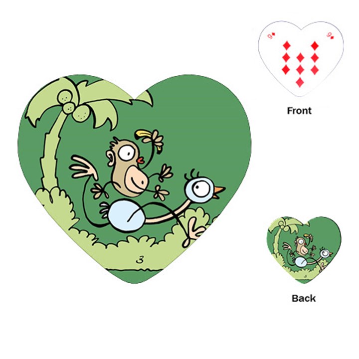 Ostrich Jungle Monkey Plants Playing Cards Single Design (Heart)