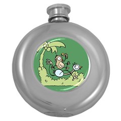 Ostrich Jungle Monkey Plants Round Hip Flask (5 Oz) by Bajindul