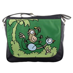 Ostrich Jungle Monkey Plants Messenger Bag by Bajindul