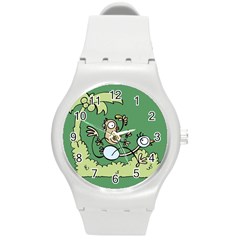 Ostrich Jungle Monkey Plants Round Plastic Sport Watch (m) by Bajindul