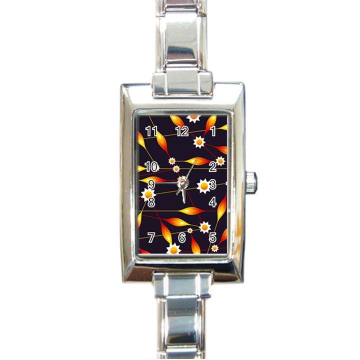 Flower Buds Floral Background Rectangle Italian Charm Watch