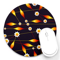 Flower Buds Floral Background Round Mousepad by Bajindul