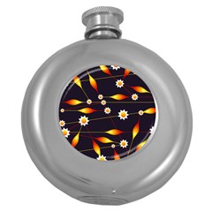 Flower Buds Floral Background Round Hip Flask (5 Oz) by Bajindul