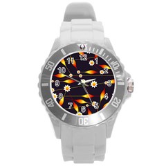 Flower Buds Floral Background Round Plastic Sport Watch (l) by Bajindul