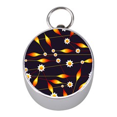 Flower Buds Floral Background Mini Silver Compasses by Bajindul