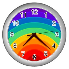 Rainbow Background Colorful Wall Clock (silver) by Bajindul