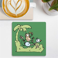 Ostrich Jungle Monkey Plants Uv Print Square Tile Coaster  by Bajindul